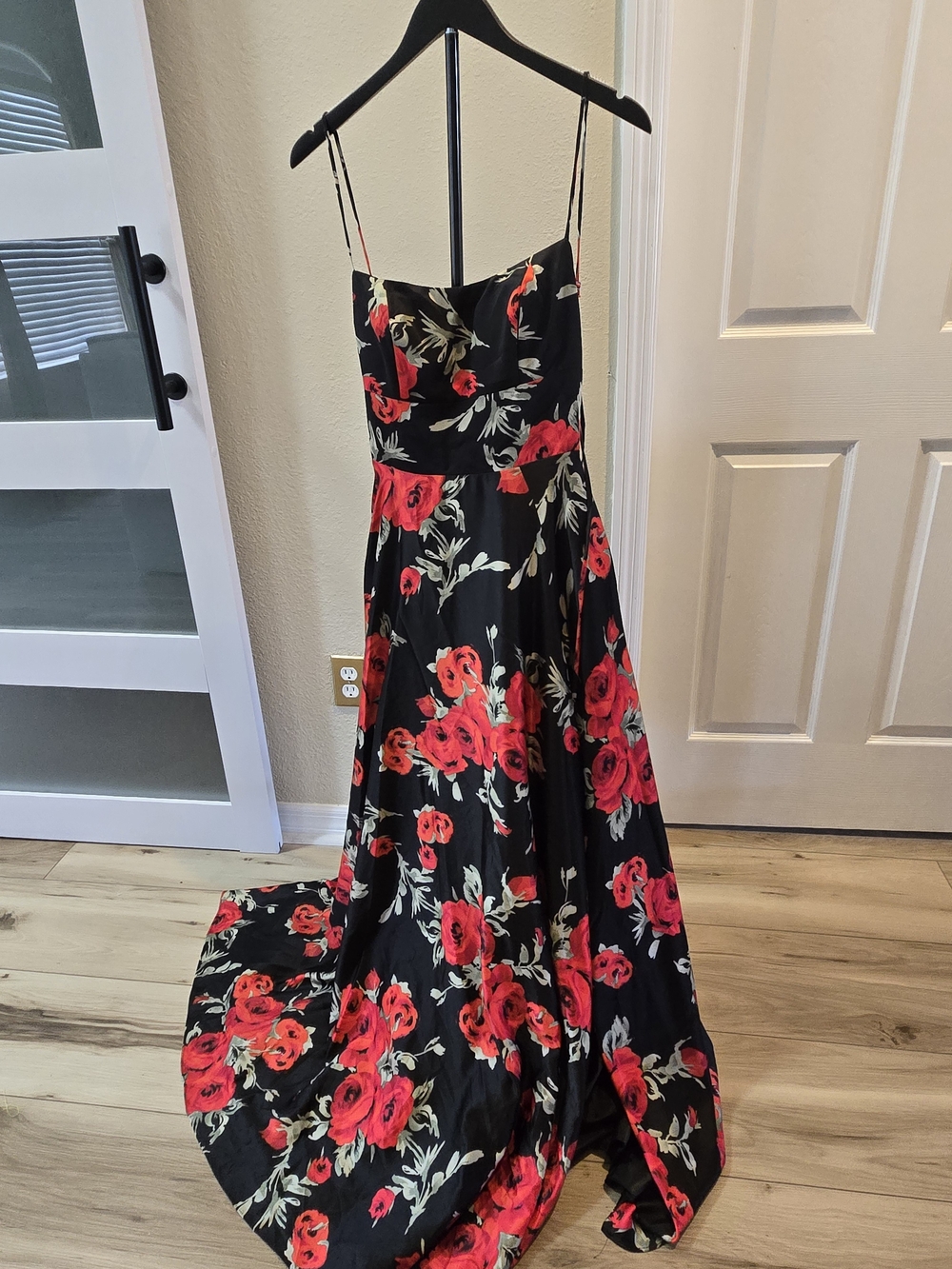 Windsor Black Maxi Dress with Red Floral Print